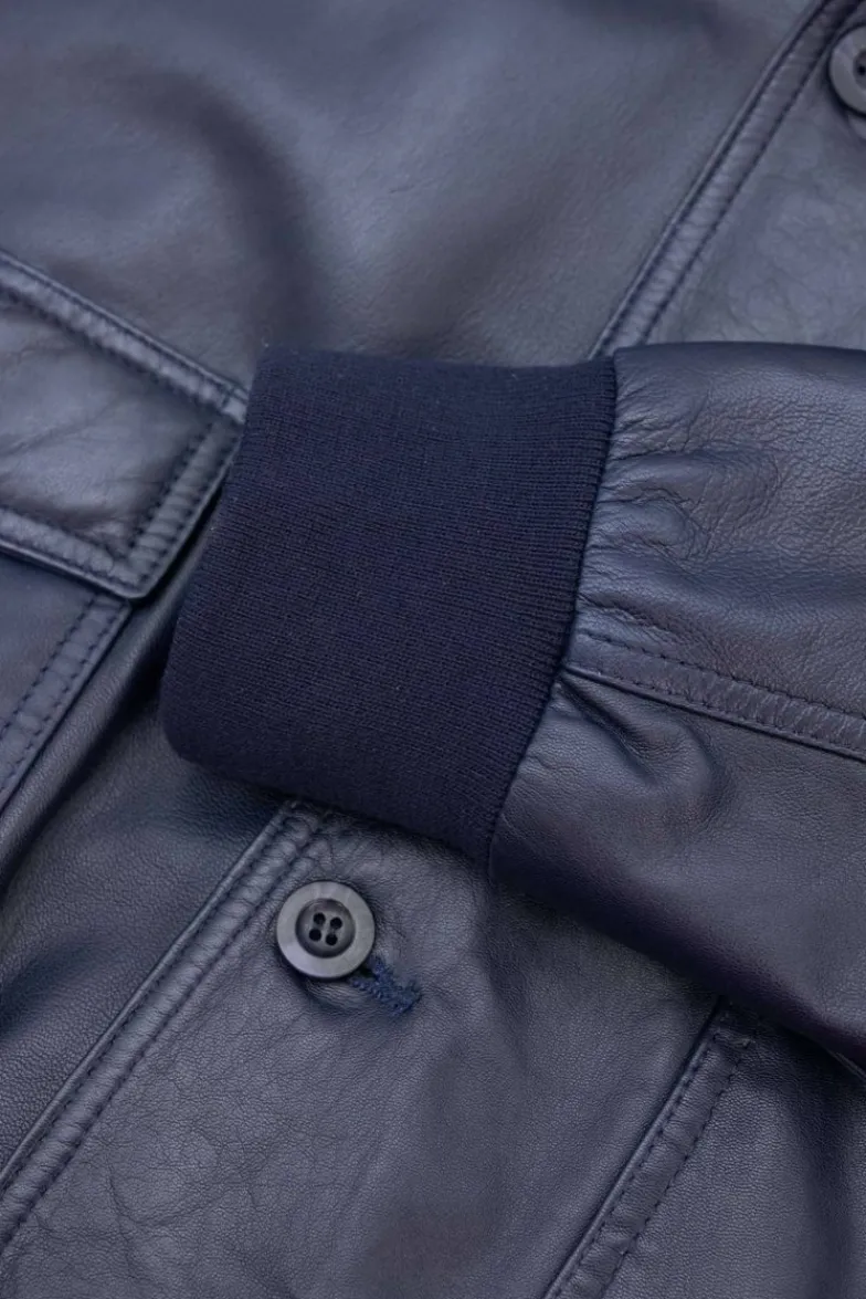 Uomo D'Arienzo Alex Bottoni - Giubbotto Bomber in pelle blu con bottoni effetto liscio
