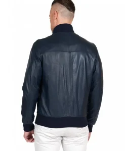 Uomo D'Arienzo Alex Bottoni - Giubbotto Bomber in pelle blu con bottoni e tasconi