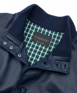 Uomo D'Arienzo Alex Bottoni - Giubbotto Bomber in pelle blu con bottoni e tasconi