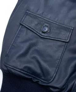 Uomo D'Arienzo Alex Bottoni - Giubbotto Bomber in pelle blu con bottoni e tasconi