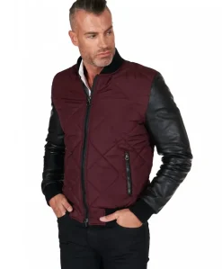 Uomo D'Arienzo Alex Tex - Bomber piumino in pelle nera e tessuto bordeaux