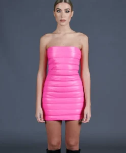 Donna D'Arienzo Alexa - Vestito corto trapuntato in pelle fuxia