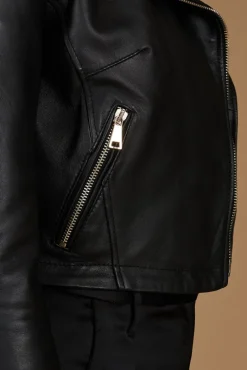 Donna D'Arienzo Alice - Giacca corta in pelle nera stile chiodo