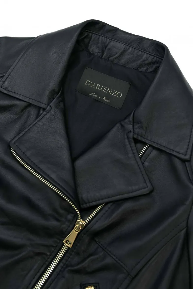 Donna D'Arienzo Alice - Giacca corta in pelle nera stile chiodo