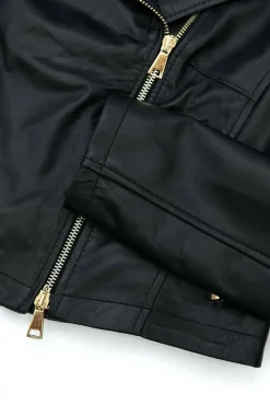 Donna D'Arienzo Alice - Giacca corta in pelle nera stile chiodo