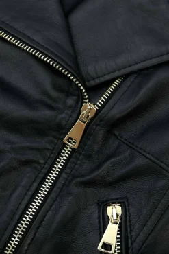 Donna D'Arienzo Alice - Giacca corta in pelle nera stile chiodo