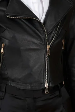 Donna D'Arienzo Alice - Giacca corta in pelle nera stile chiodo