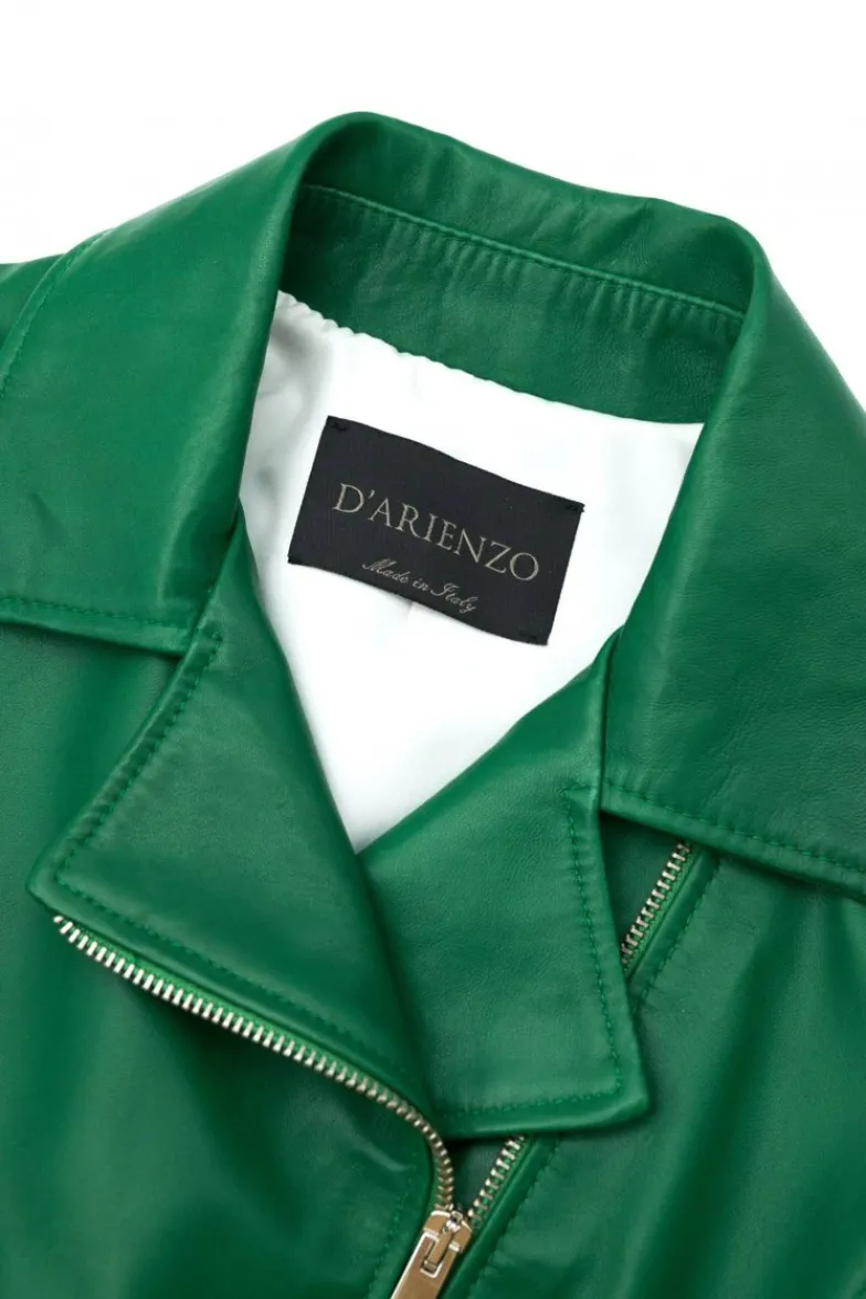Donna D'Arienzo Alice - Giacca corta in pelle naturale verde stile chiodo