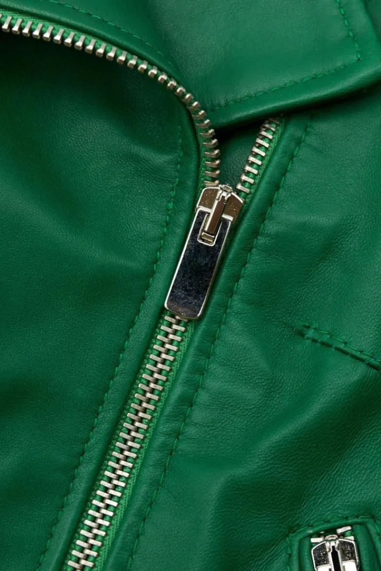 Donna D'Arienzo Alice - Giacca corta in pelle naturale verde stile chiodo