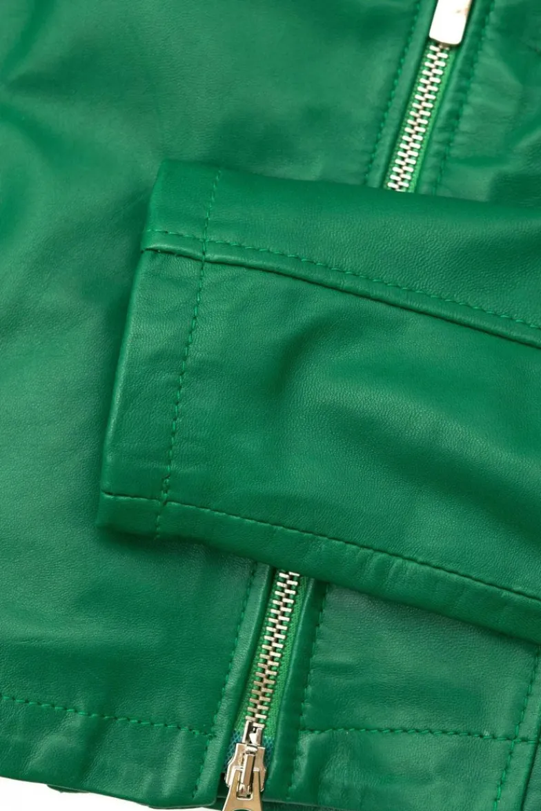 Donna D'Arienzo Alice - Giacca corta in pelle naturale verde stile chiodo