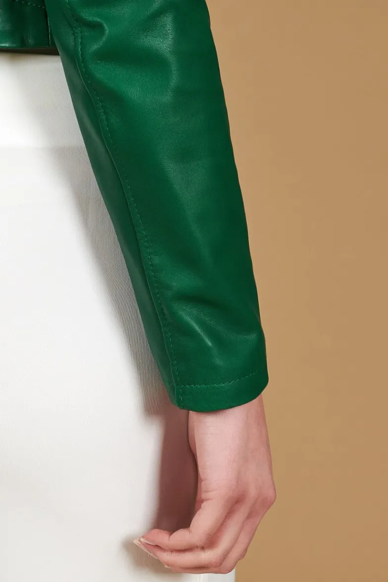 Donna D'Arienzo Alice - Giacca corta in pelle naturale verde stile chiodo