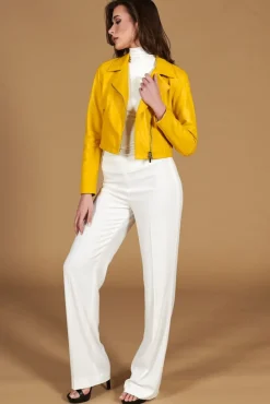 Donna D'Arienzo Alice - Giacca corta in pelle naturale gialla stile chiodo