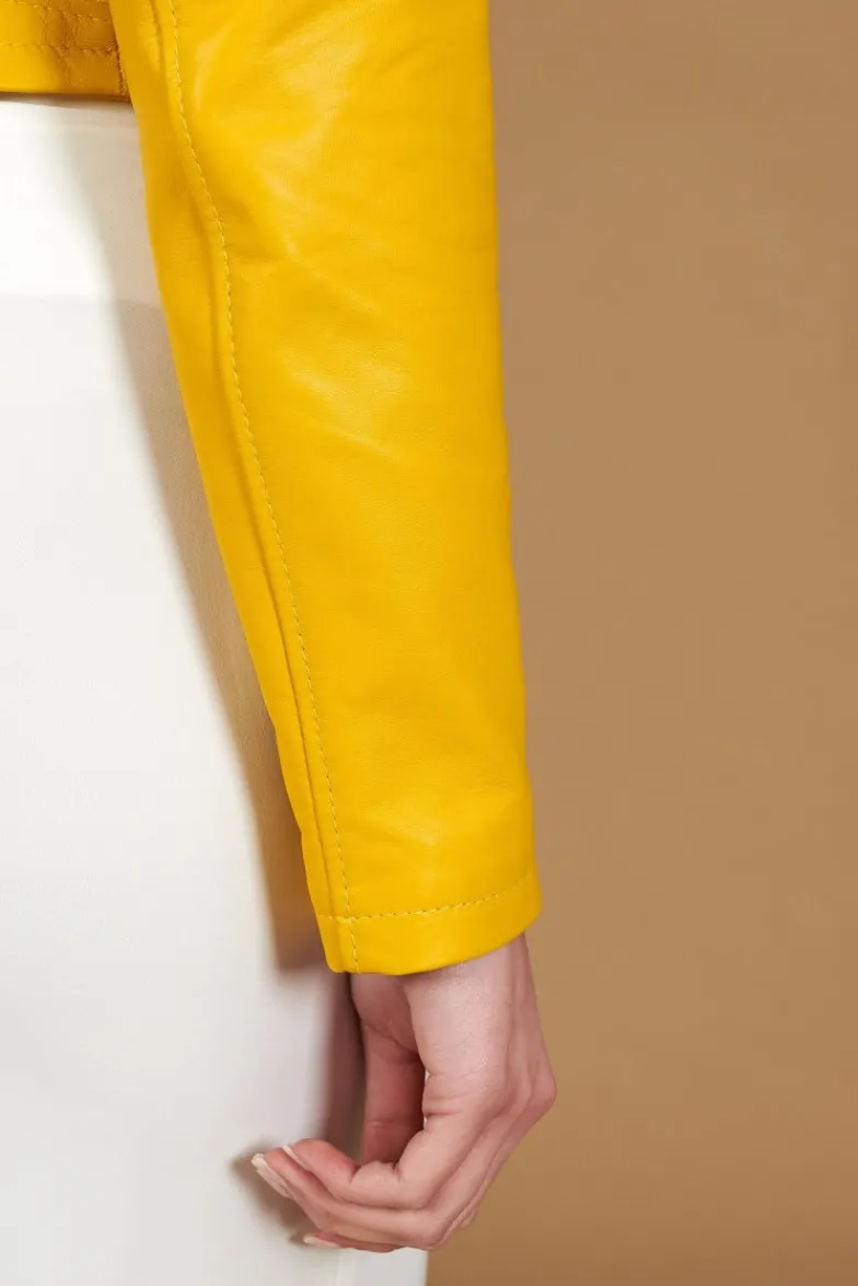 Donna D'Arienzo Alice - Giacca corta in pelle naturale gialla stile chiodo