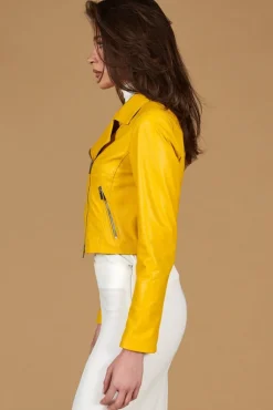 Donna D'Arienzo Alice - Giacca corta in pelle naturale gialla stile chiodo
