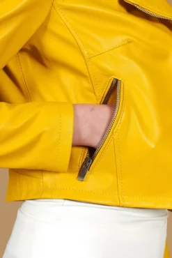 Donna D'Arienzo Alice - Giacca corta in pelle naturale gialla stile chiodo