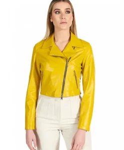 Donna D'Arienzo Alice - Giacca corta in pelle giallo stile chiodo