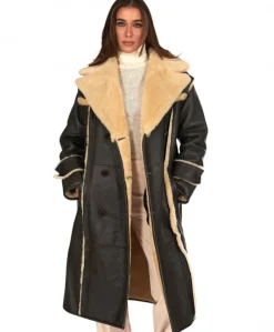 Donna D'Arienzo Alix - Cappotto in montone testa di moro doppiopetto effetto vintage
