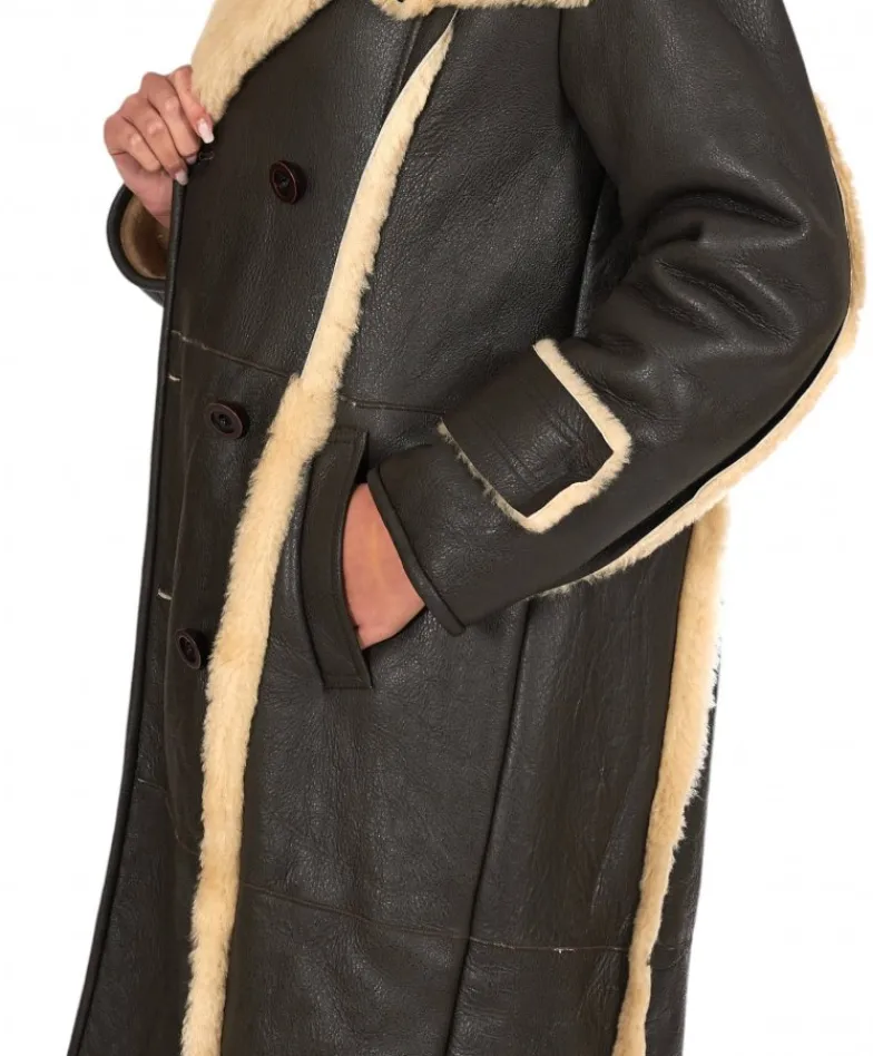 Donna D'Arienzo Alix - Cappotto in montone testa di moro doppiopetto effetto vintage