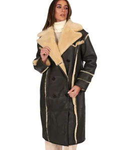 Donna D'Arienzo Alix - Cappotto in montone testa di moro doppiopetto effetto vintage