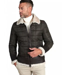 Uomo D'Arienzo Andrew - Piumino trapuntato verde profili pelle e shearling testa di moro
