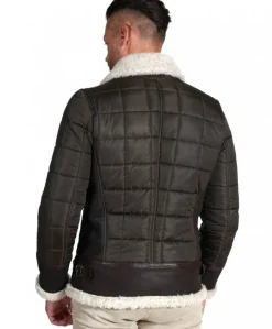 Uomo D'Arienzo Andrew - Piumino trapuntato verde profili pelle e shearling testa di moro