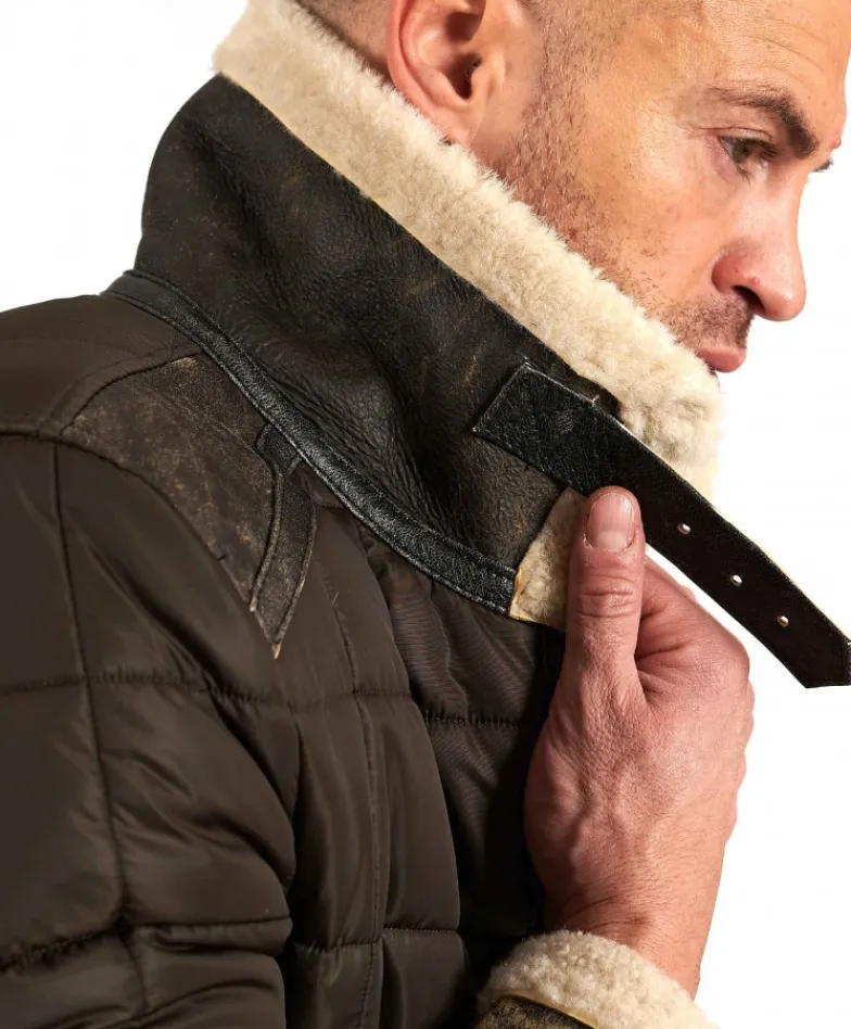 Uomo D'Arienzo Andrew - Piumino trapuntato verde profili pelle e shearling testa di moro