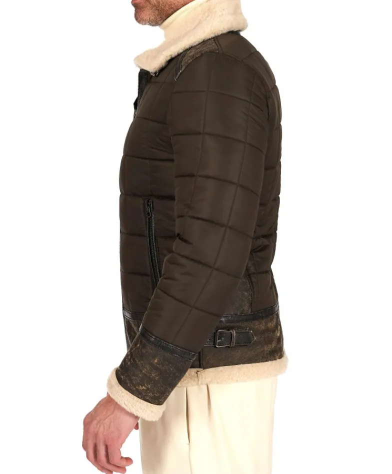 Uomo D'Arienzo Andrew - Piumino trapuntato verde profili pelle e shearling testa di moro