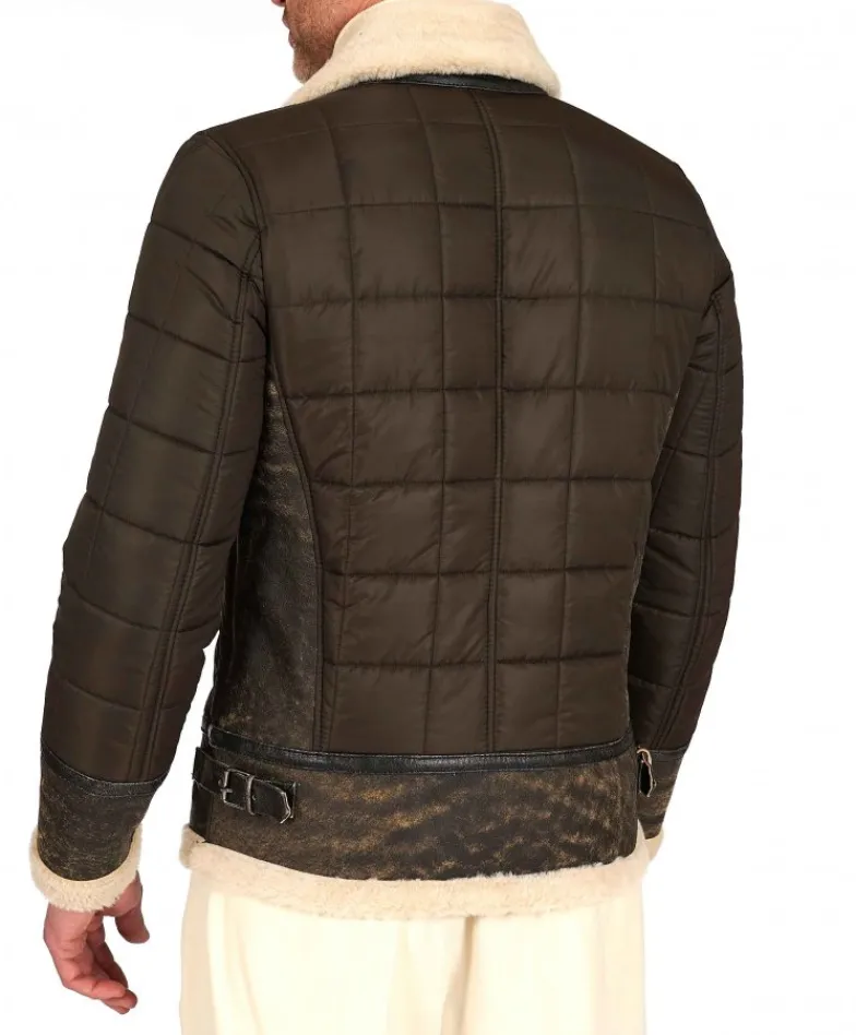 Uomo D'Arienzo Andrew - Piumino trapuntato verde profili pelle e shearling testa di moro