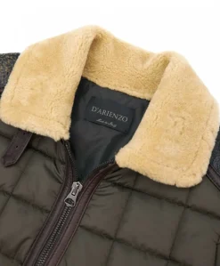 Uomo D'Arienzo Andrew - Piumino trapuntato verde profili pelle e shearling testa di moro