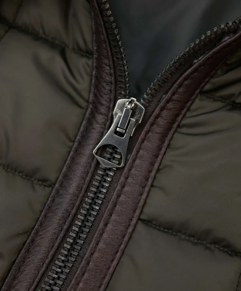 Uomo D'Arienzo Andrew - Piumino trapuntato verde profili pelle e shearling testa di moro