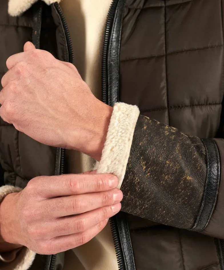 Uomo D'Arienzo Andrew - Piumino trapuntato verde profili pelle e shearling testa di moro