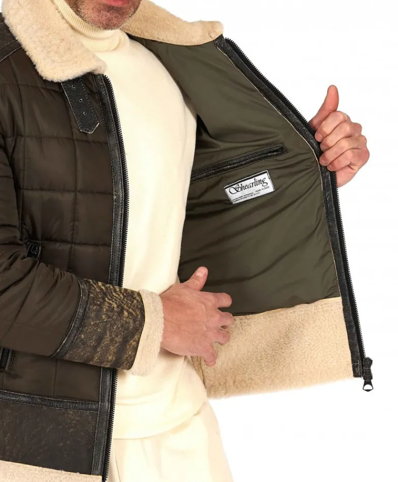 Uomo D'Arienzo Andrew - Piumino trapuntato verde profili pelle e shearling testa di moro