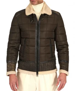 Uomo D'Arienzo Andrew - Piumino trapuntato verde profili pelle e shearling testa di moro