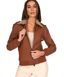 Donna D'Arienzo Antea - Bomber aviator in pelle raggrinziata color cuoio
