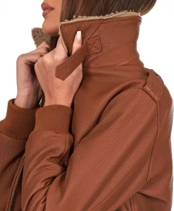 Donna D'Arienzo Antea - Bomber aviator in pelle raggrinziata color cuoio