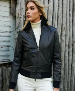 Donna D'Arienzo Antea - Bomber aviator in pelle nera effetto liscio