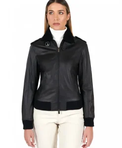 Donna D'Arienzo Antea - Bomber aviator in pelle nera effetto liscio