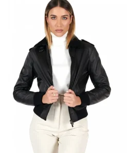 Donna D'Arienzo Antea - Bomber aviator in pelle nera effetto liscio
