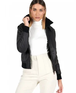 Donna D'Arienzo Antea - Bomber aviator in pelle nera effetto liscio