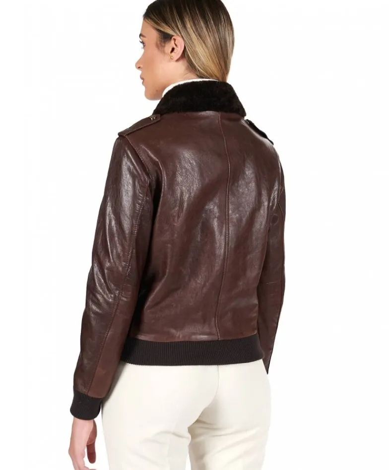 Donna D'Arienzo Antea - Bomber aviator in pelle testa di moro effetto vintage
