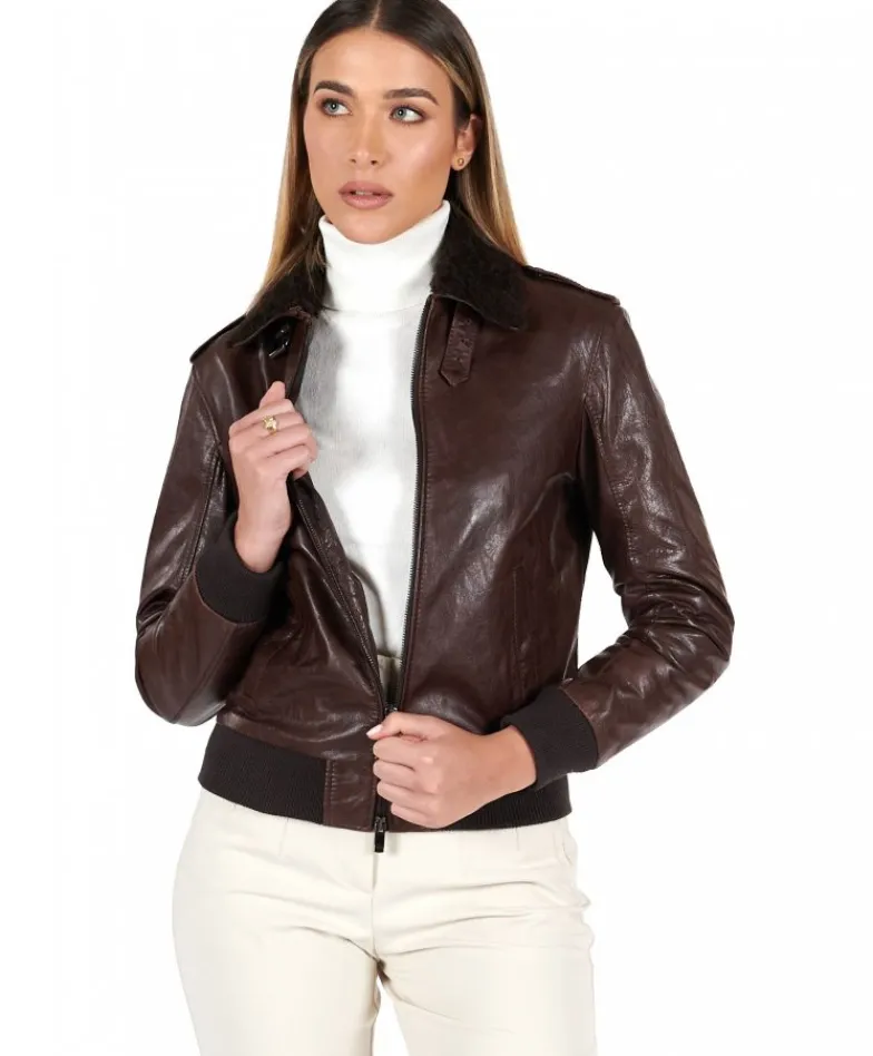 Donna D'Arienzo Antea - Bomber aviator in pelle testa di moro effetto vintage
