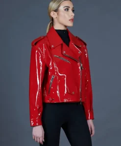 Donna D'Arienzo Arah - Chiodo oversize in pelle rossa laminata versione corta