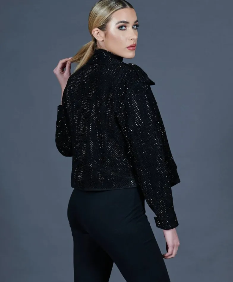 Donna D'Arienzo Arah - Chiodo oversize in pelle scamosciata nera con cristalli