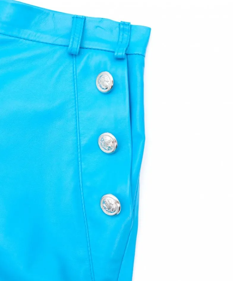 Donna D'Arienzo Averis - Pantaloncino sfoderato in pelle azzurra effetto liscio