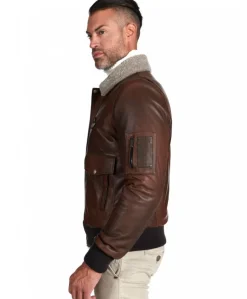 Uomo D'Arienzo Aviator - Giubbotto aviatore in pelle marrone collo montone