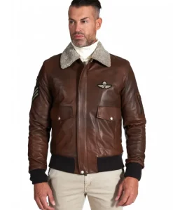 Uomo D'Arienzo Aviator - Giubbotto aviatore in pelle marrone collo montone