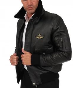 Uomo D'Arienzo Aviator - Giubbotto aviatore in pelle raggrinzita nera collo montone