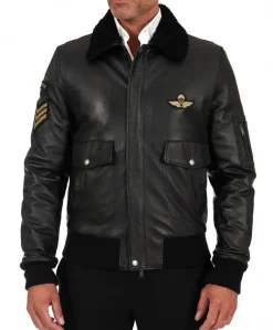 Uomo D'Arienzo Aviator - Giubbotto aviatore in pelle raggrinzita nera collo montone
