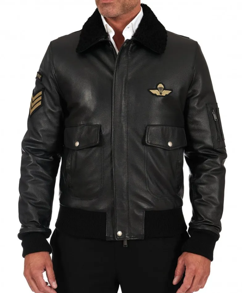 Uomo D'Arienzo Aviator - Giubbotto aviatore in pelle raggrinzita nera collo montone
