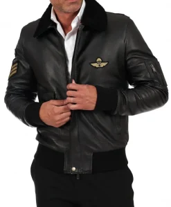 Uomo D'Arienzo Aviator - Giubbotto aviatore in pelle raggrinzita nera collo montone